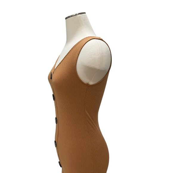 Derek Heart Tan Ribbed Button Front Dress S Bodycon Summer Beach Vibes Casual - Picture 5 of 8